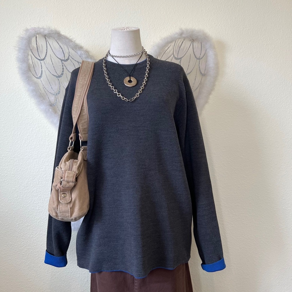 Minimal Classic Wool Sweater Dark Gray Crew Neck Old Money Normcore Dad Cozy